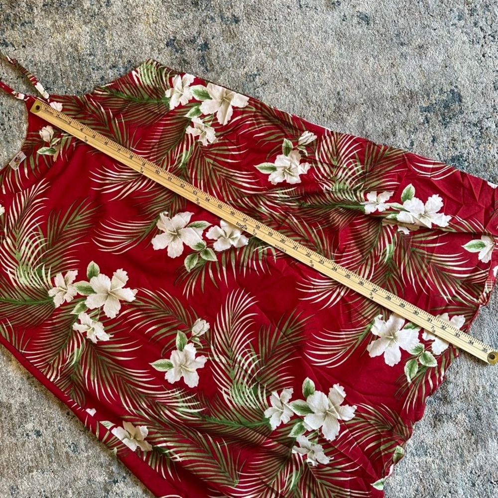 Rima Beachy Red Tropical Hibiscus‎ Palm Print Mini Dress XXL Hawaiian Resortwear - Picture 6 of 7